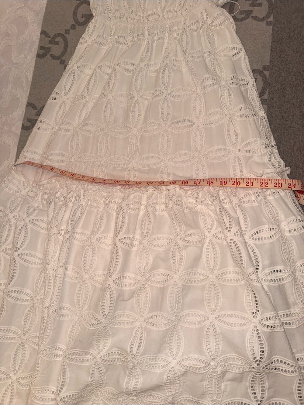 Evernew Melbourne Beth broderie off the shoulder Tiered Midi Dress in white - Picture 9 of 12